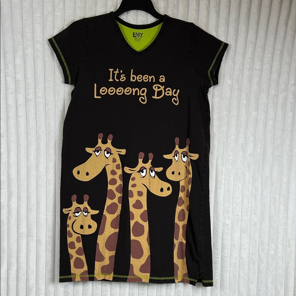 Lazy One "It's Been a Loooong Day" brown giraffe nightshirt S/M